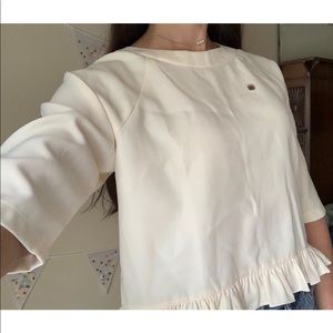 BLOUSE W/ EMBROIDERY & BACK BOW TIE